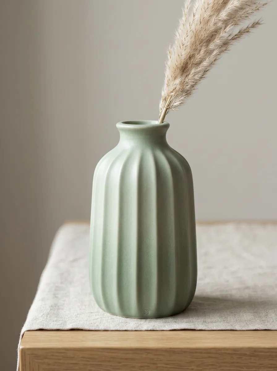 Collected Minimalist Ribbed Ceramic Table Vase