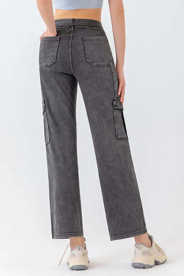 Button Fly Pocket Long Denim Jeans