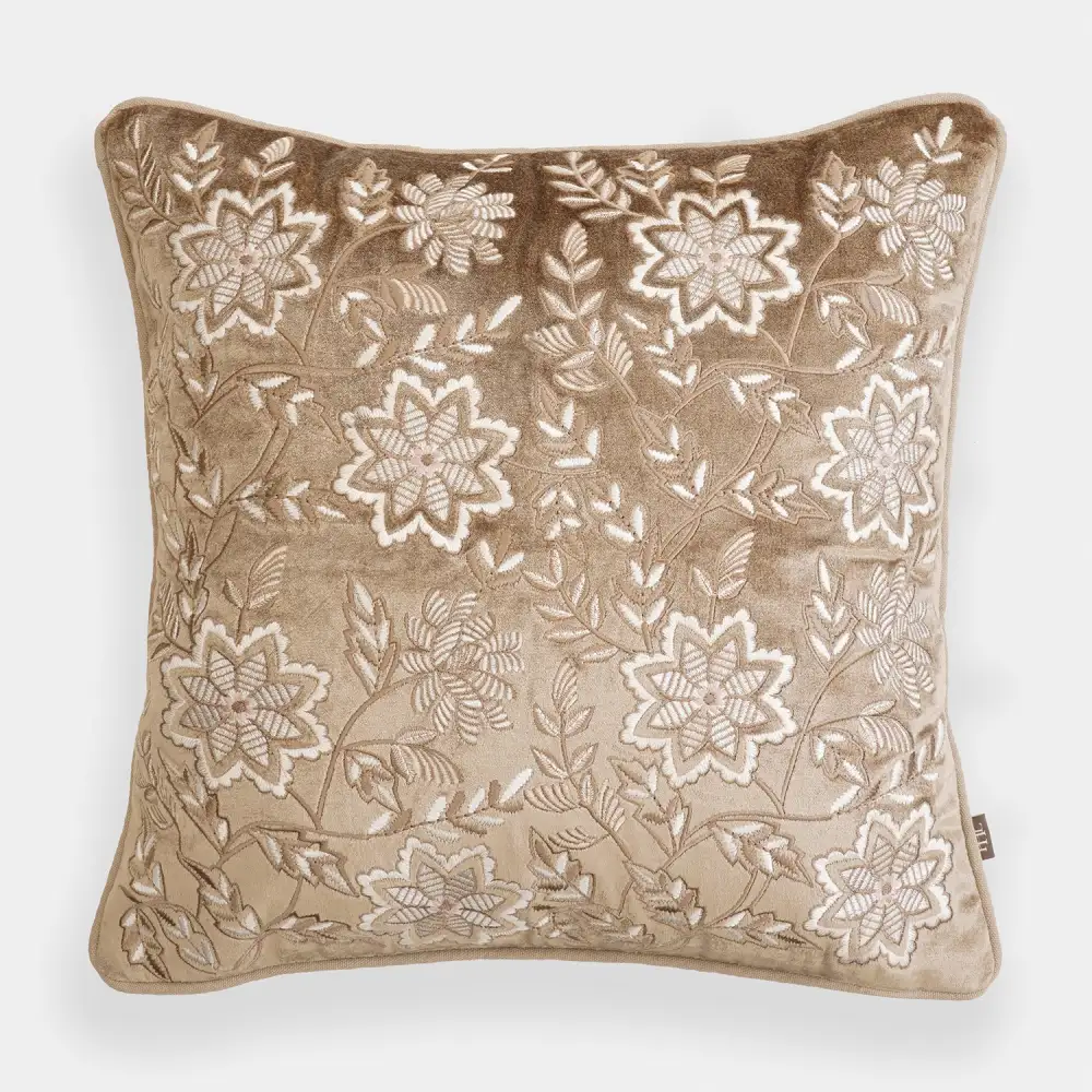 Beige Textured Embroidery Cushion Cover