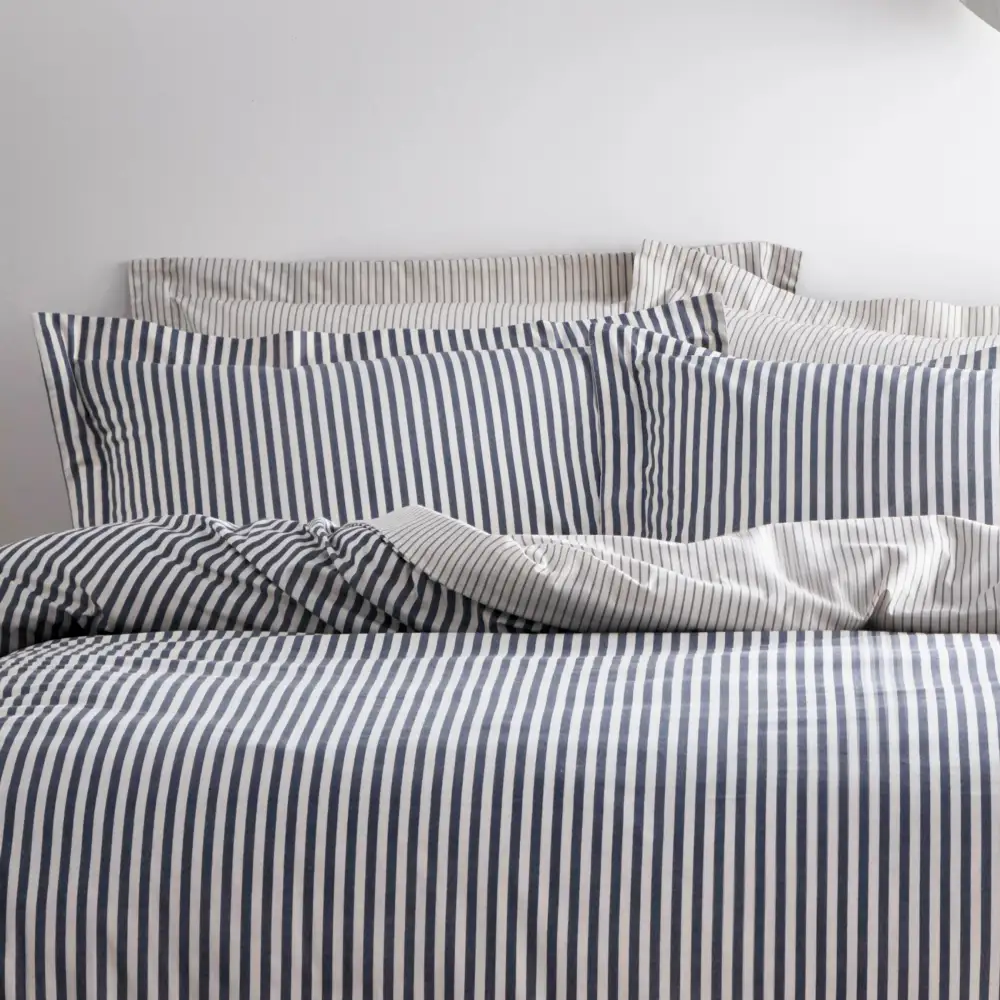 Textured Bedroom Reversible Stripe Cotton Duvet Cover Set