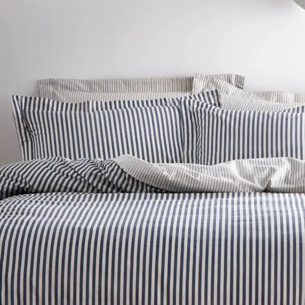 Textured Bedroom Reversible Stripe Cotton Duvet Cover Set