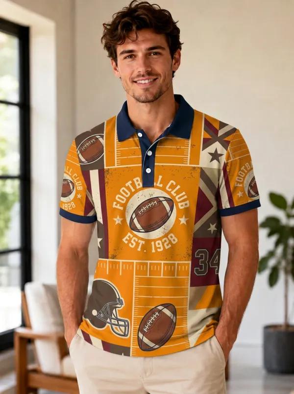 Men's Gridiron Helmet Ball Polo Shirt