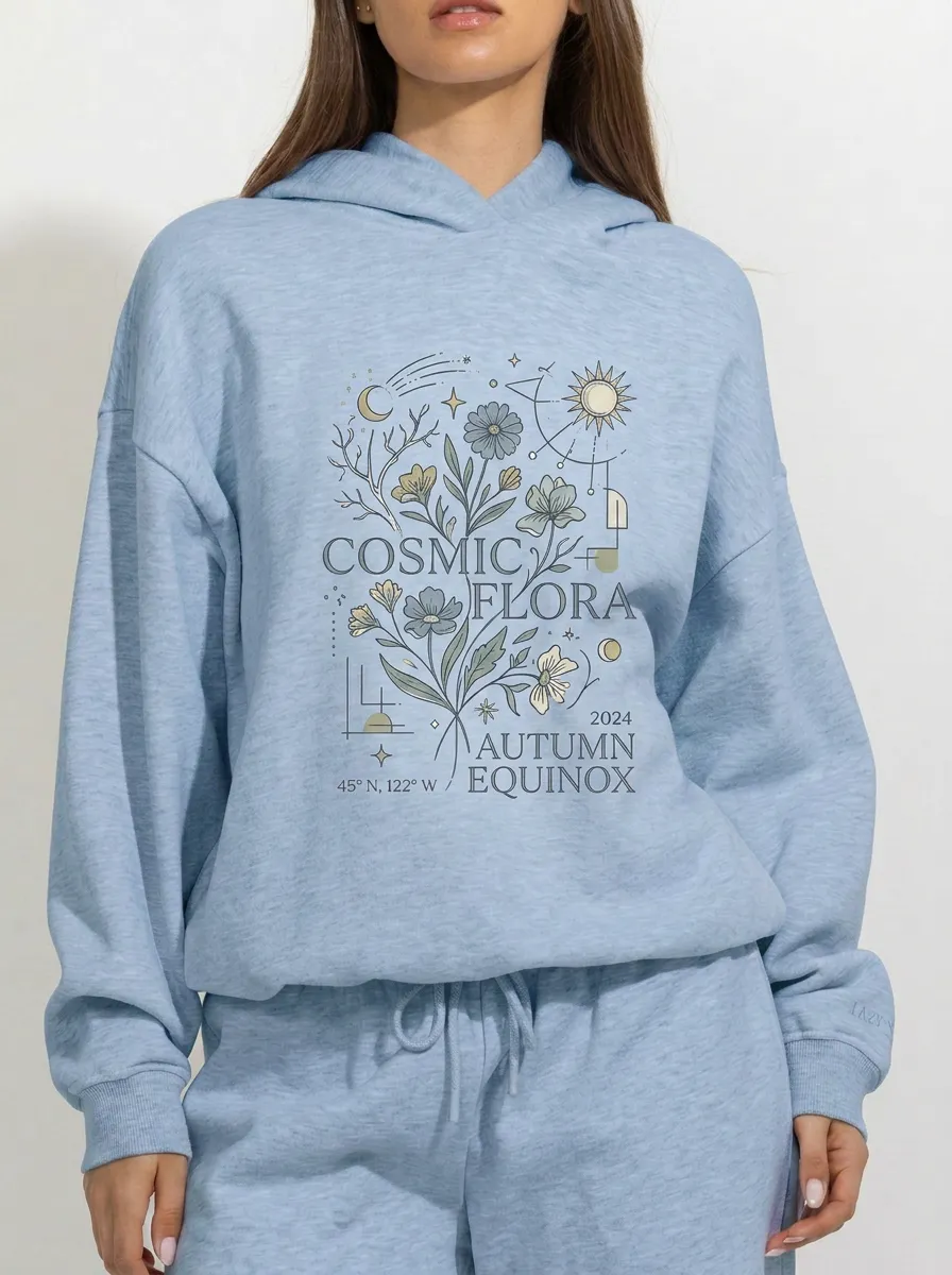 Women's Cosmic Flora Autumn Equinox Celestial Flower Printed Hoodie