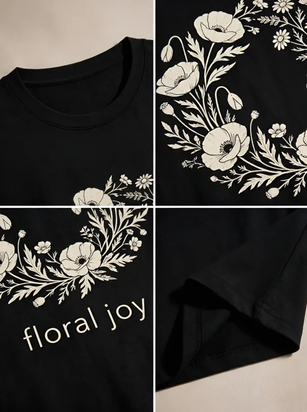 Women's Nature Lover Poppy Flower Wreath Printed T-shirt