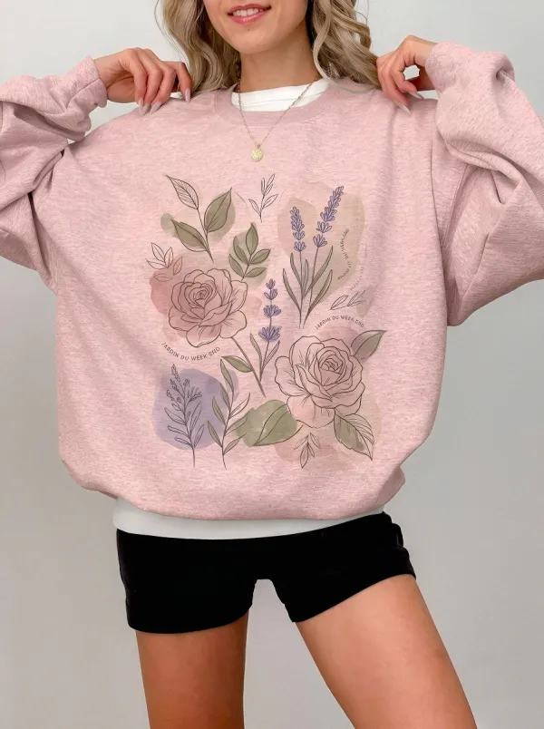 Women's Botanical Floral Rose Lavender Printed Sweatshirt