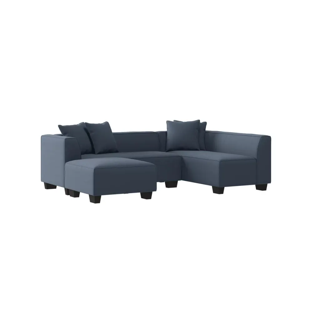 Ottoman Velour L-shaped Sectional Sofa