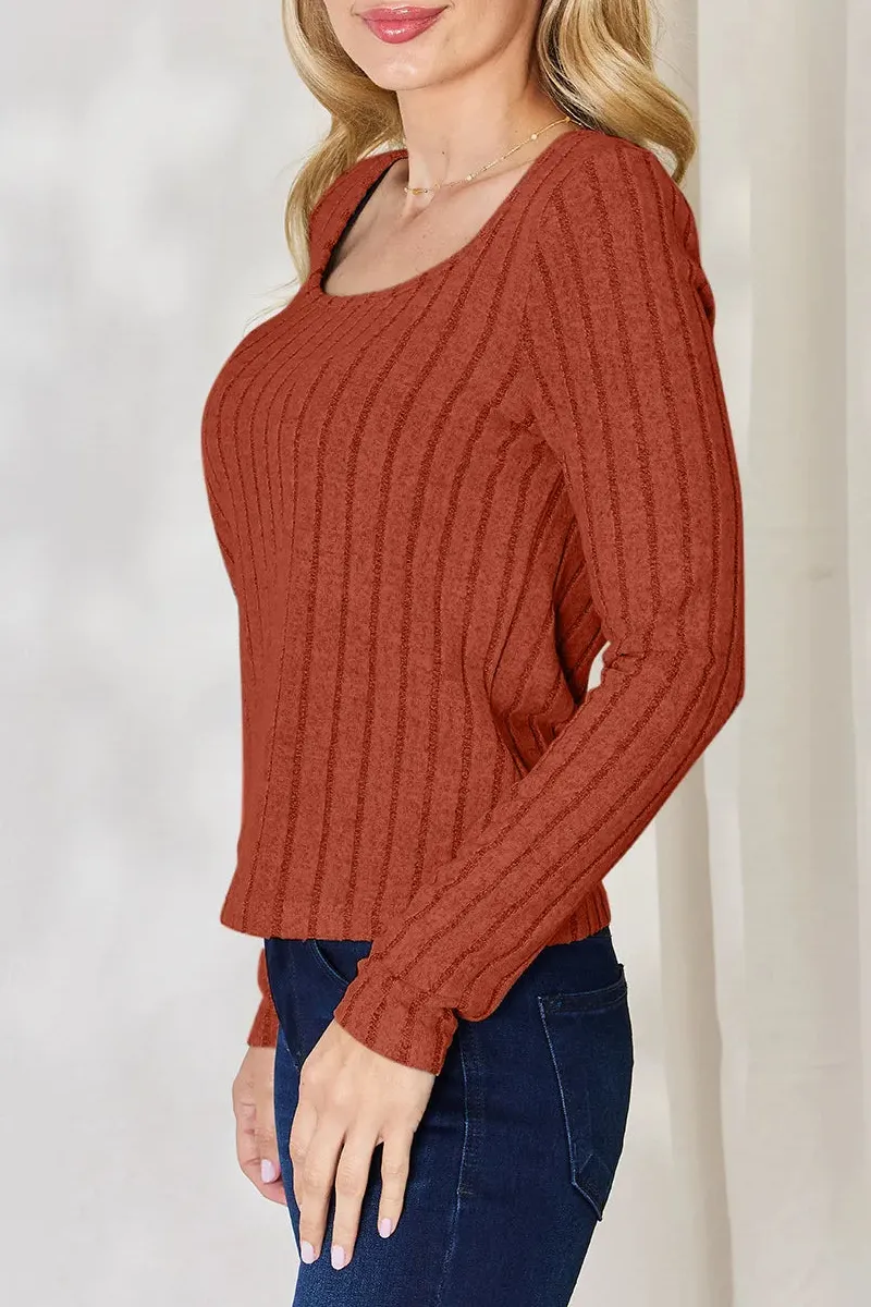 Full Size Ribbed Long Sleeve T-Shirt