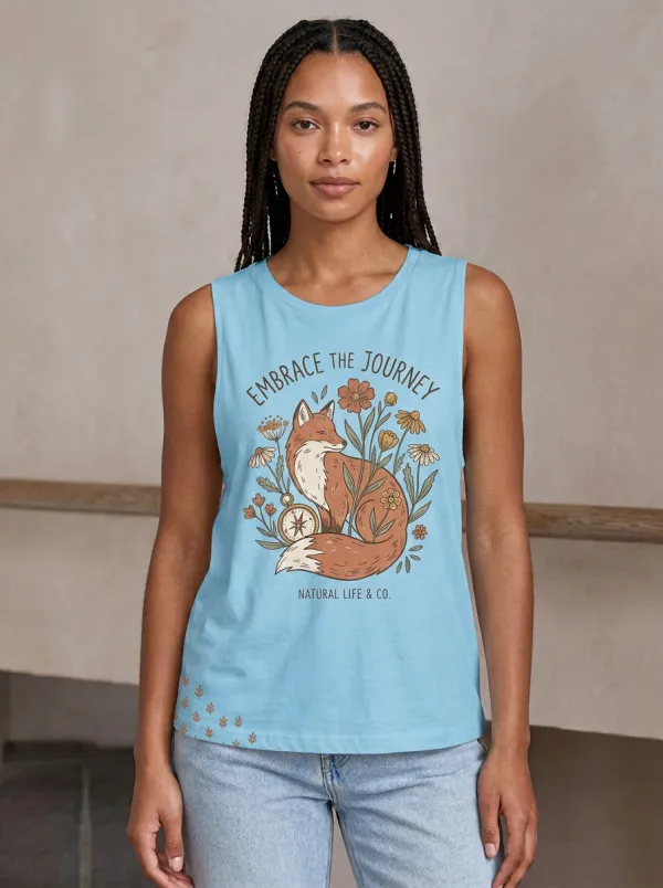 Nature Lover Fox Compass Floral Tank Top
