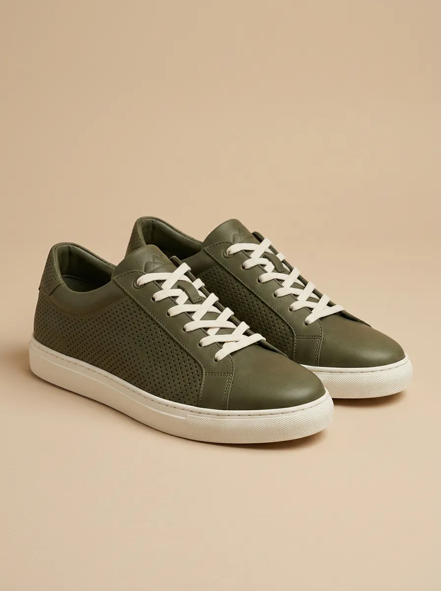 Men's Perforated Leather Casual Sneakers
