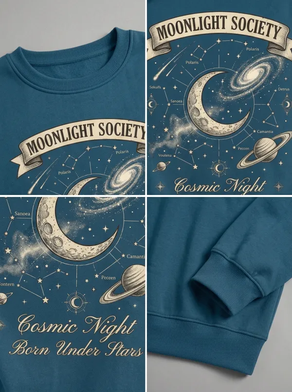 Women's Celestial Moonlight Society Cosmic Night Printed T-shirt