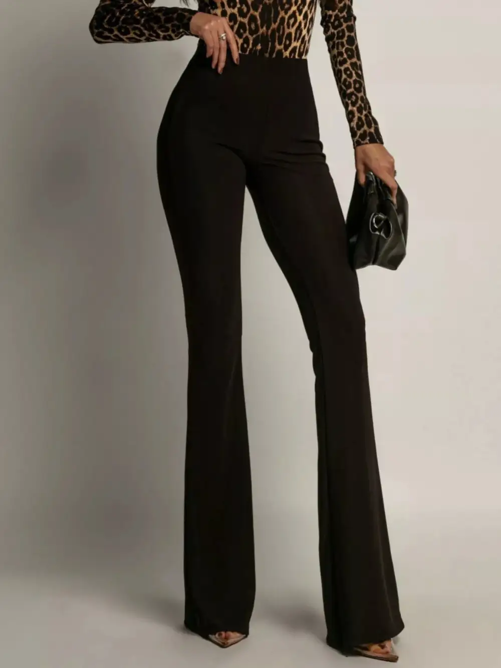 Relaxed High Waist Flared Pocketed Casual Pants