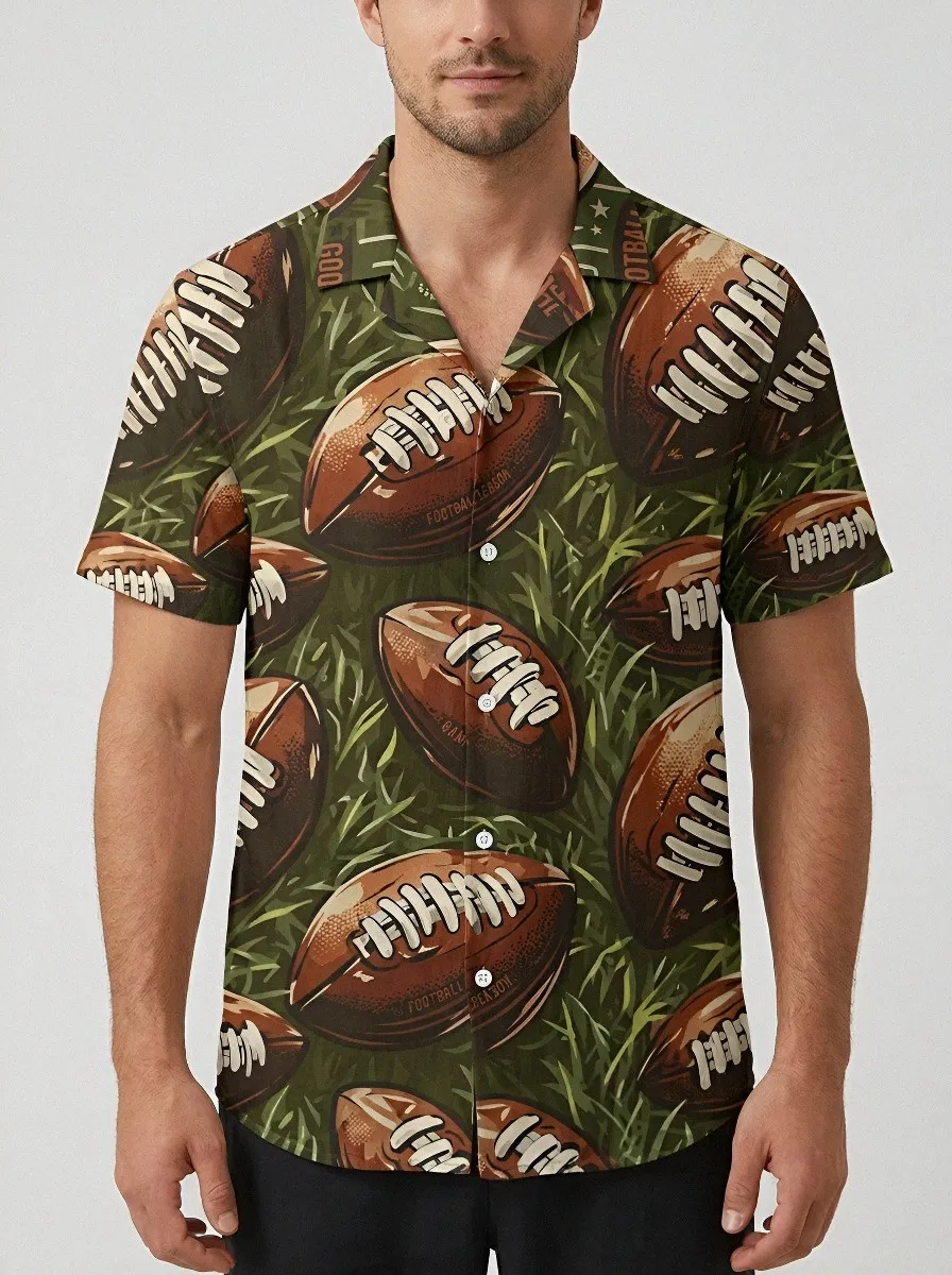 Men's American Football Lover Grass Pattern Printed Shirt