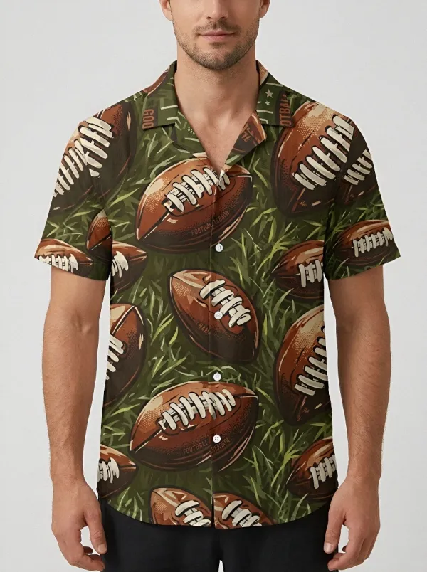 Men's American Football Lover Grass Pattern Printed Shirt