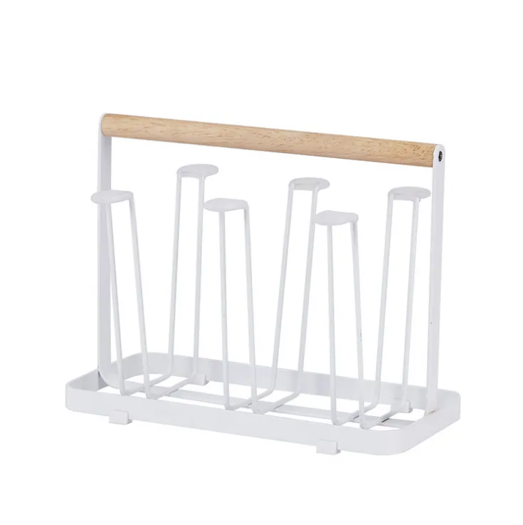 Wooden Handle Glass Holder White