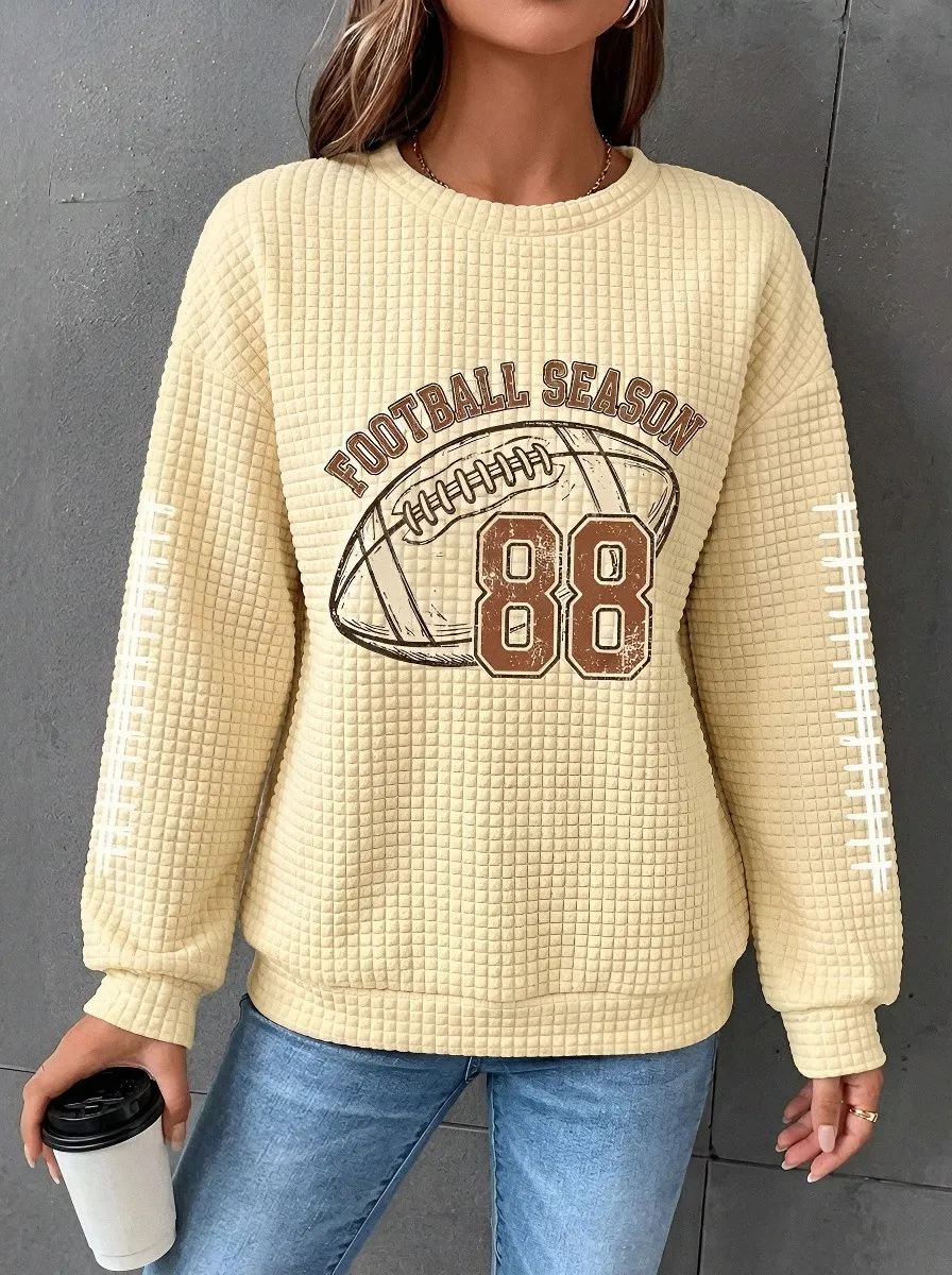 Women's Football Season Graphic Printed Waffle Sweatshirt