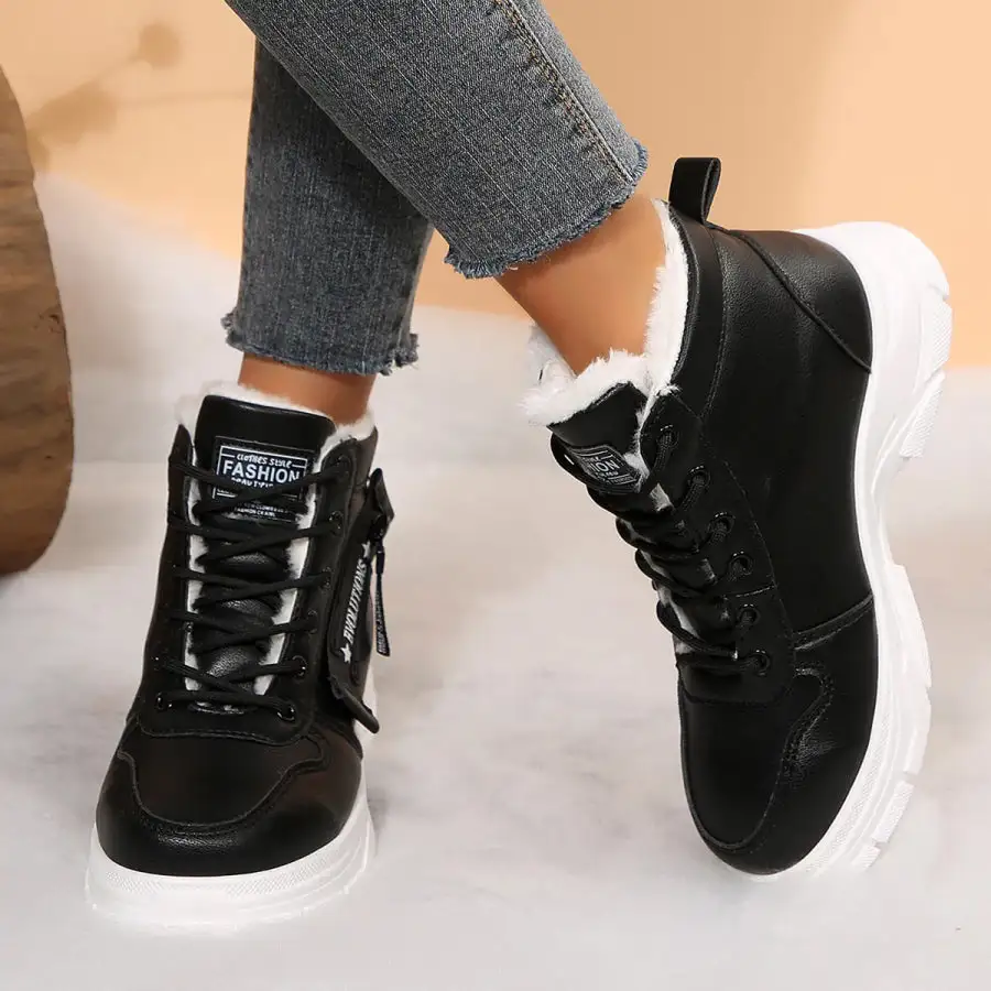 Lace Up Combat Boots with Fleece Line