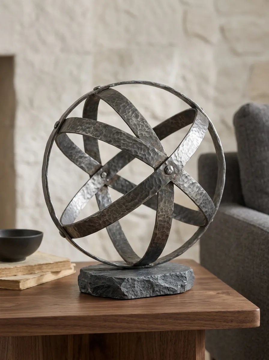 Modern Home Decor Industrial Style Hammered Metal Sphere Table Ornament
