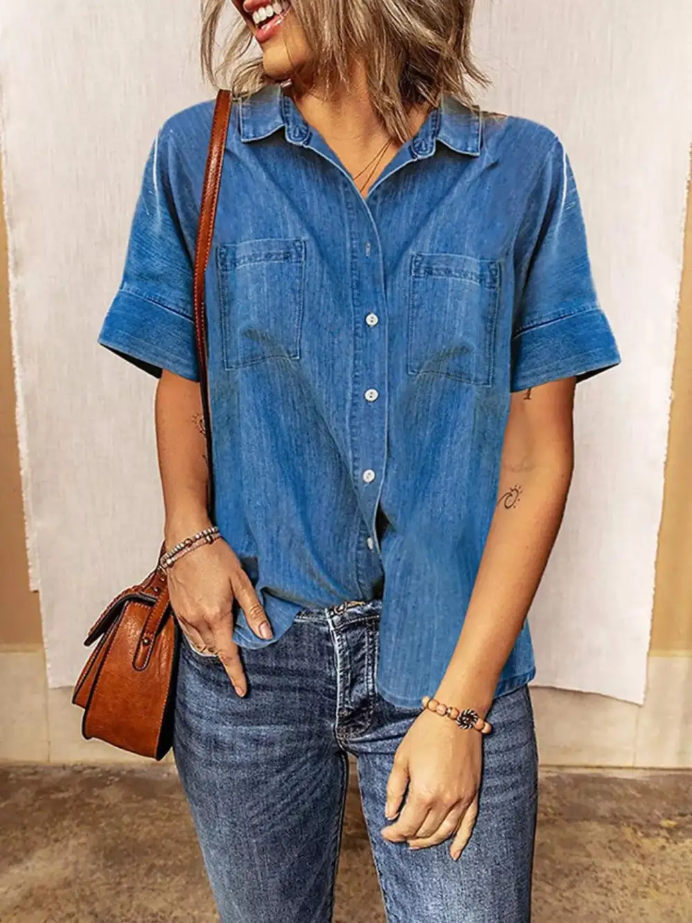 Casual Denim Short Sleeve Shirt