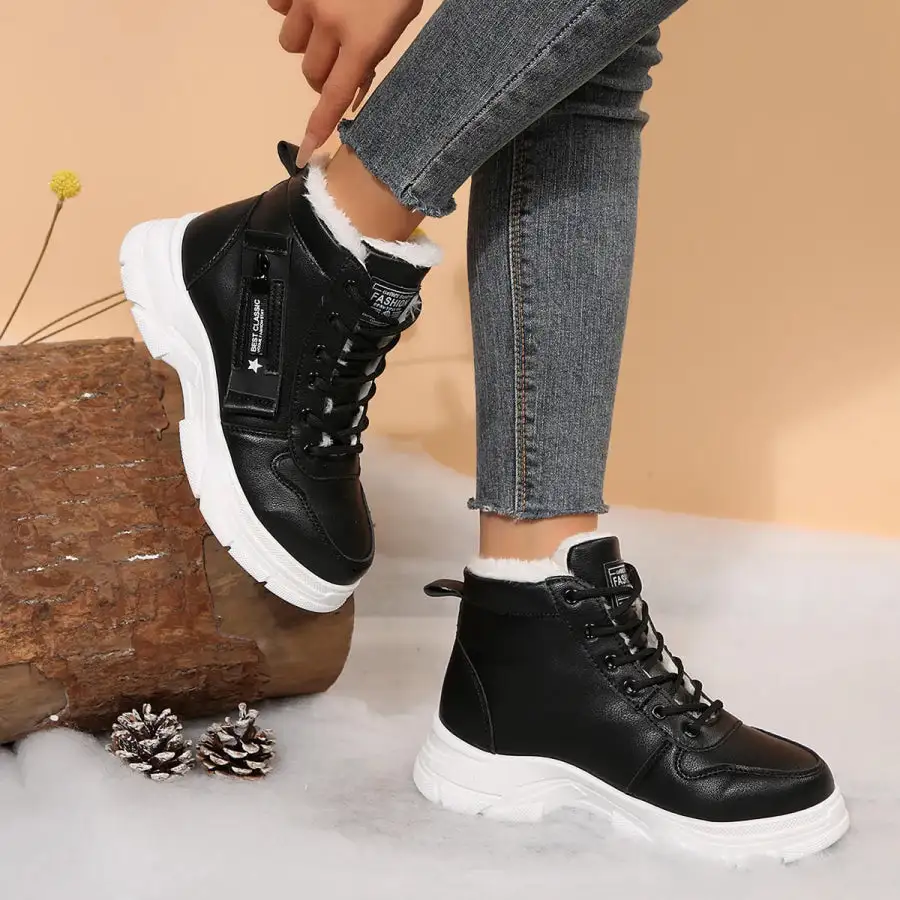 Lace Up Combat Boots with Fleece Line