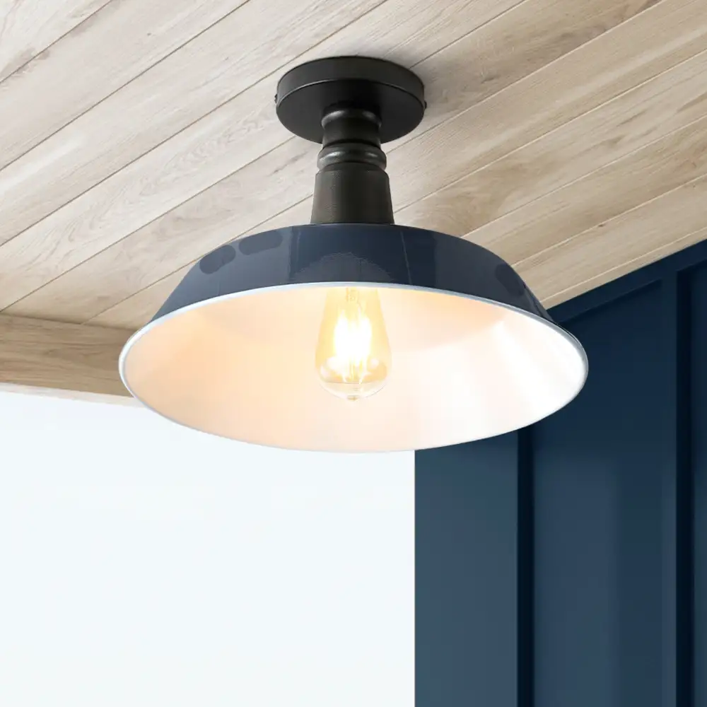 Single-Light Classic Industrial Indoor Outdoor Iron LED Semi Flush Mount