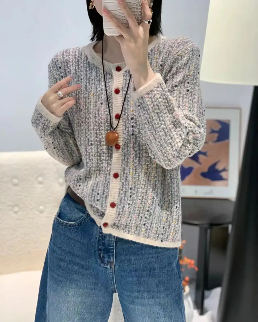 Merino-Wool Wool-Blend Round-Neck Cardigan