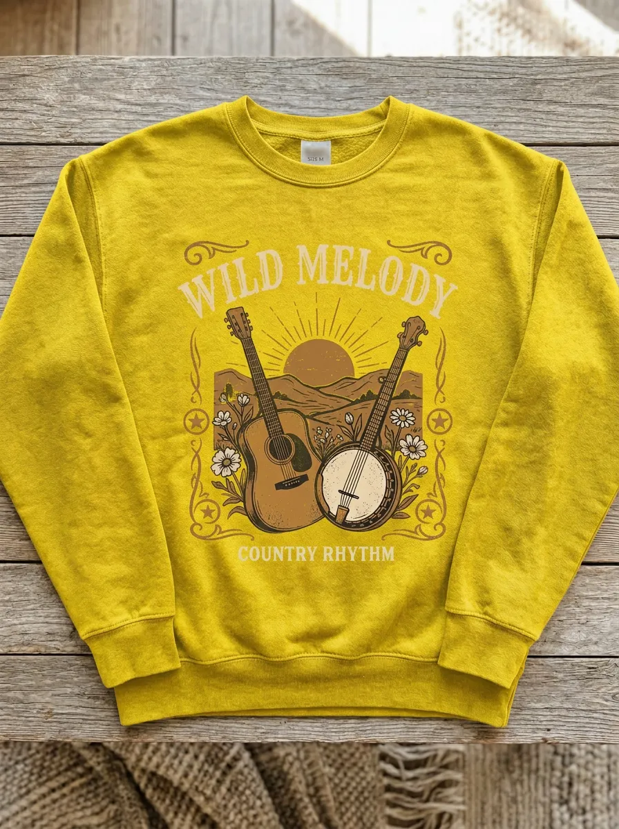 Guitar Banjo Unisex Country Music Crew Neck Sweatshirt