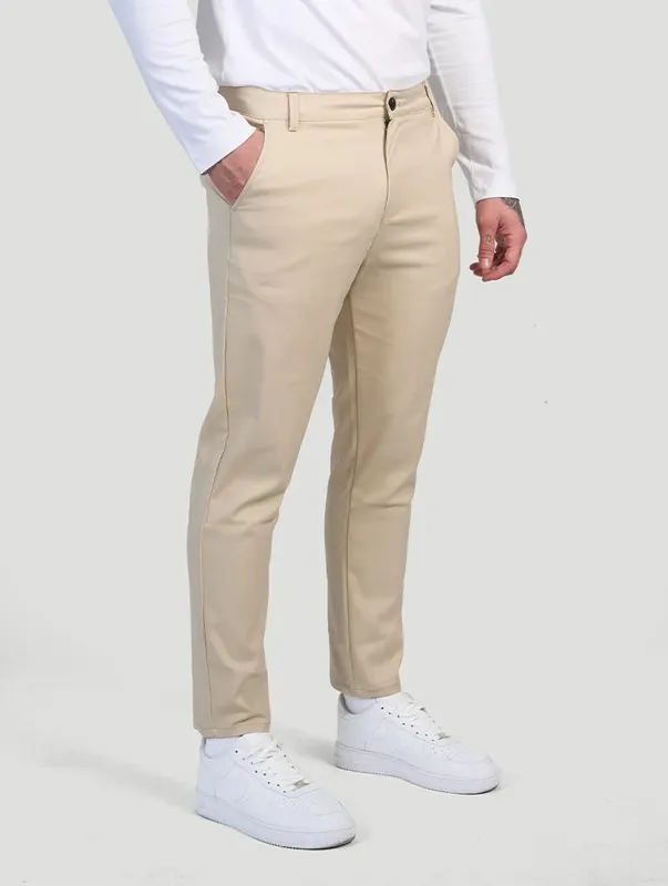 Beige Stretch Pants Clean Cut