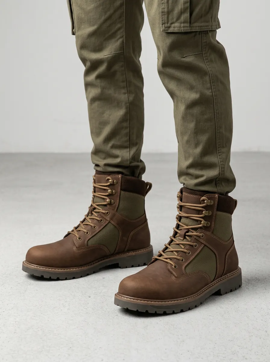 Unisex Outdoor Tactical Leather Canvas Work Boots