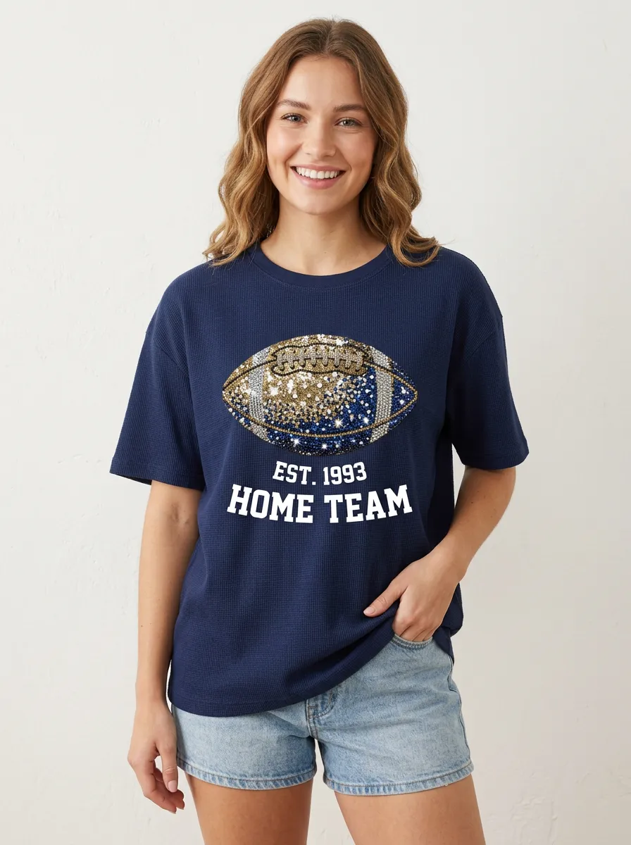Women's Football Fan Home Team Rhinestone Printed T-shirt