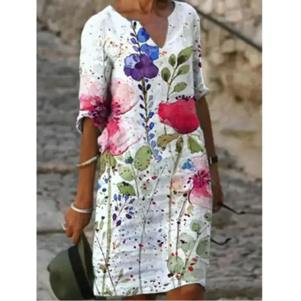 Floral V-Neck Midi Dress