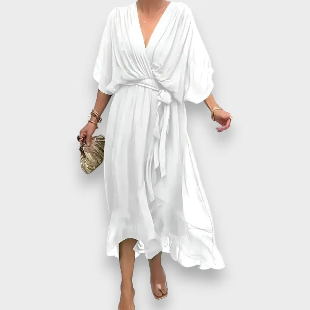 V-Neck Belted Casual Dress