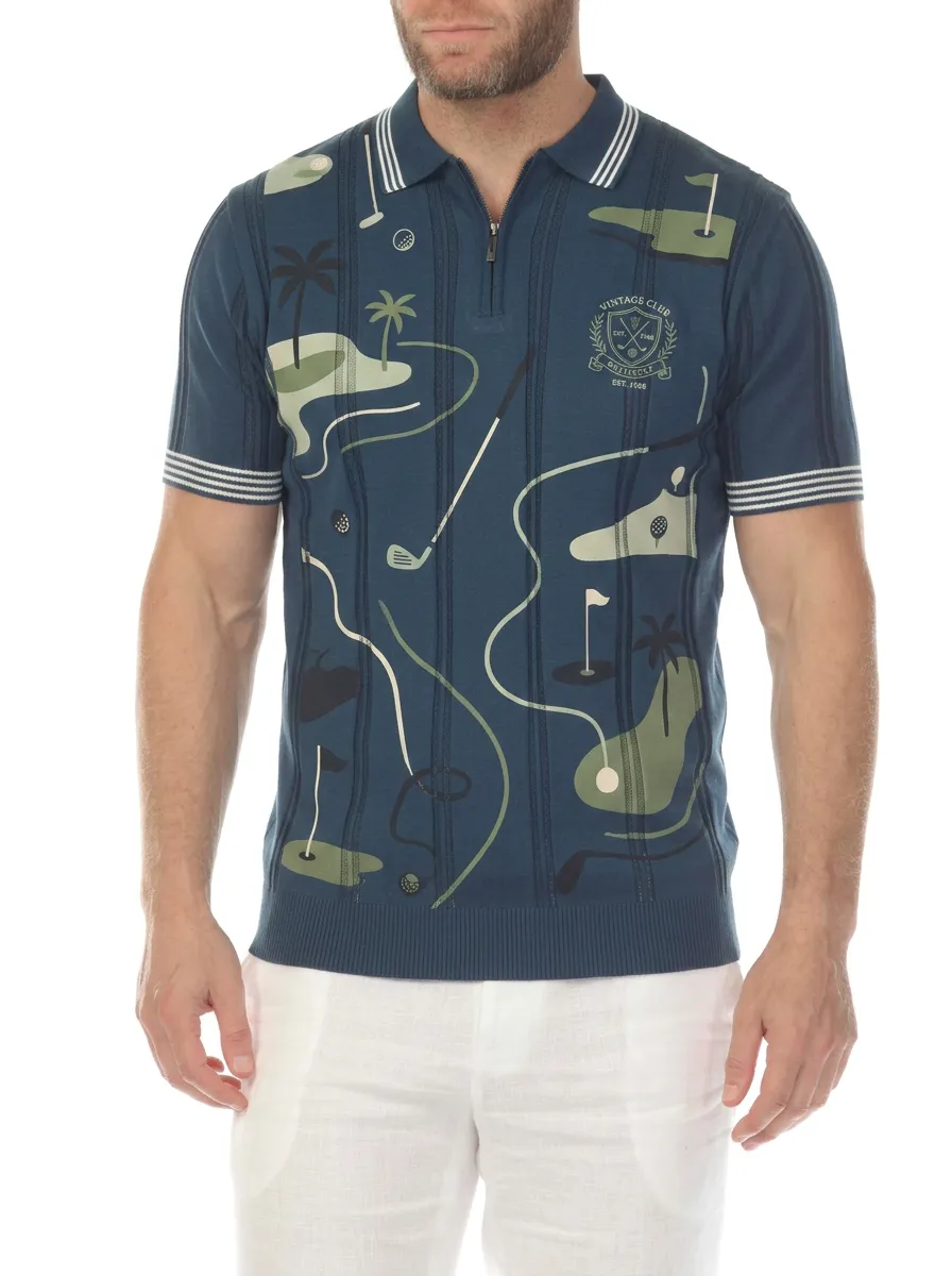 Men's Golf Lover Vintage Club Pattern Printed Polo Shirt