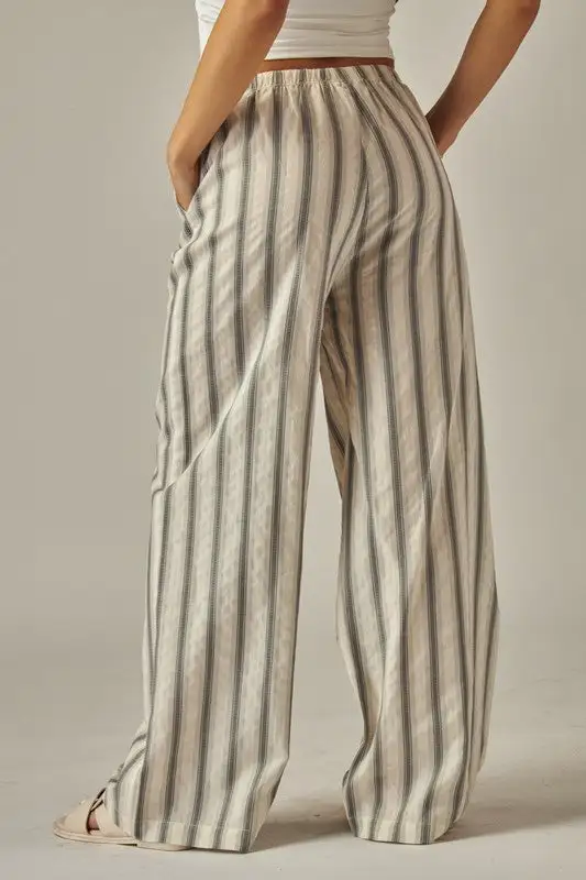 Refined Striped Cotton Wide Leg Pants