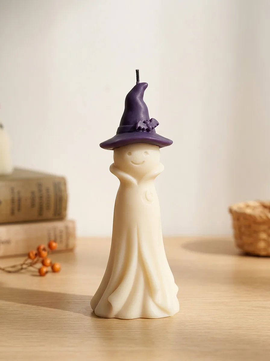 Halloween Ghost in Witch Hat Shaped Wax Candle