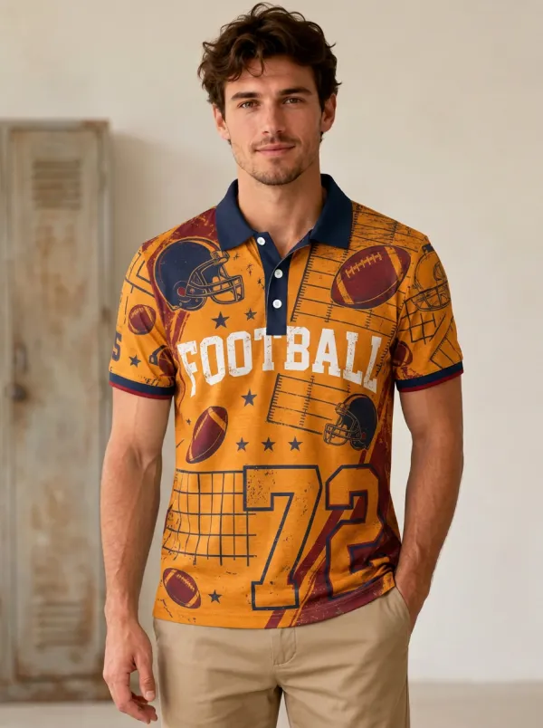 Men's Classic Gridiron Helmet Number Polo Shirt