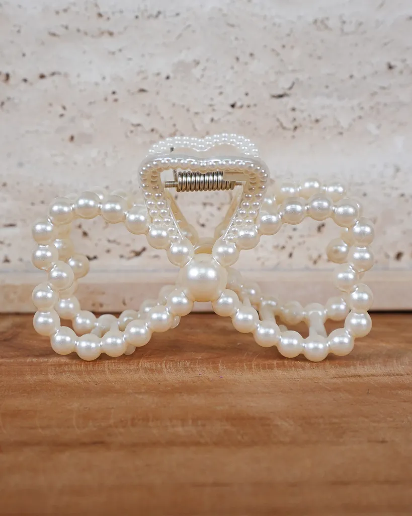 Heart Bow Pearl Accent Hair Clip