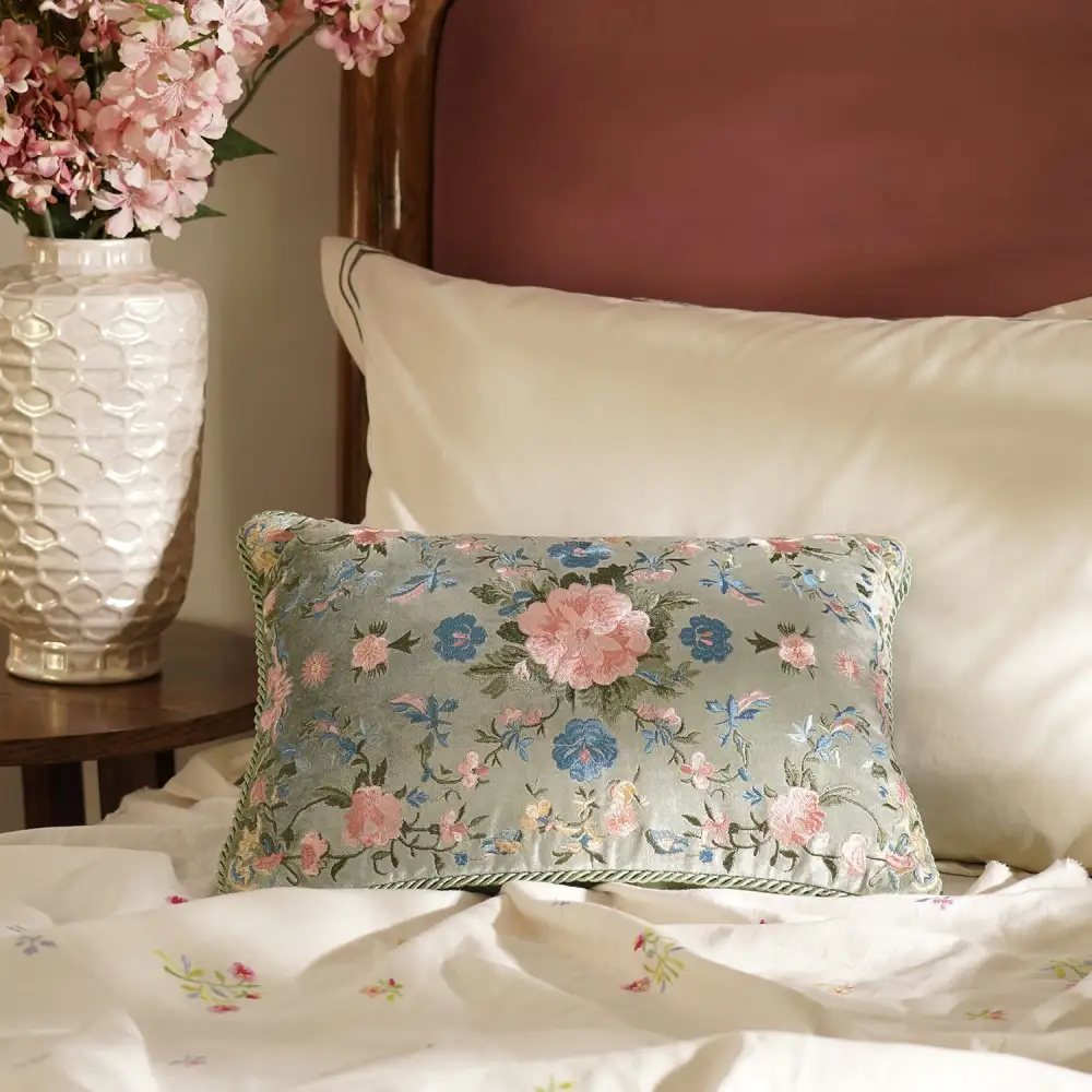 Ivory Bloom Velvet Cushion Cover