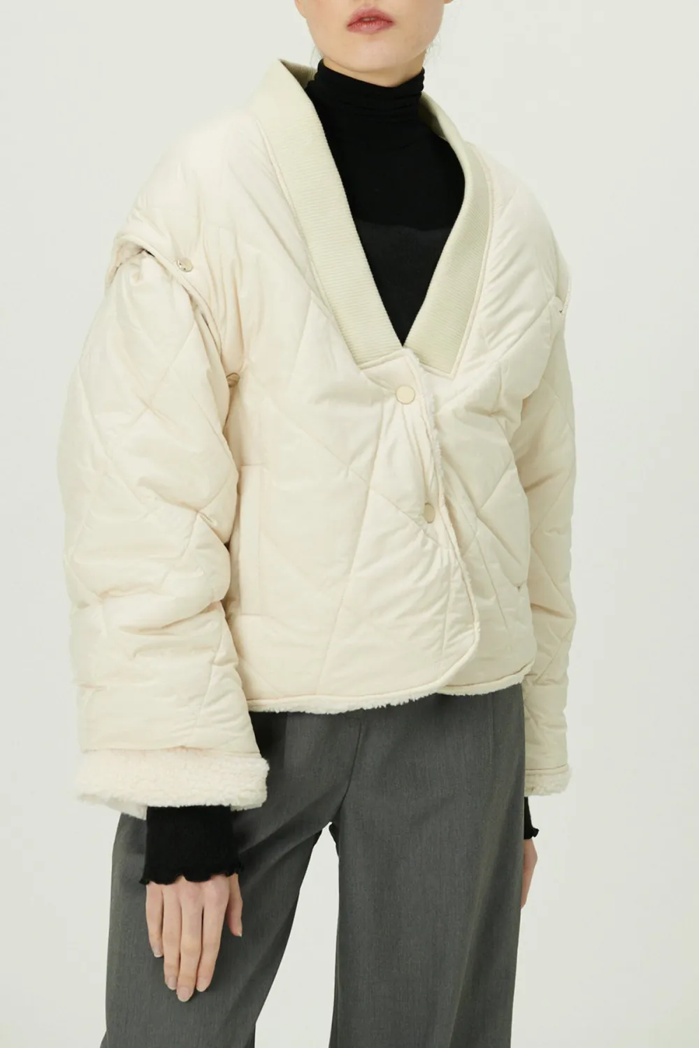 Quilted Sherpa Coat W/Detachable Sleeve