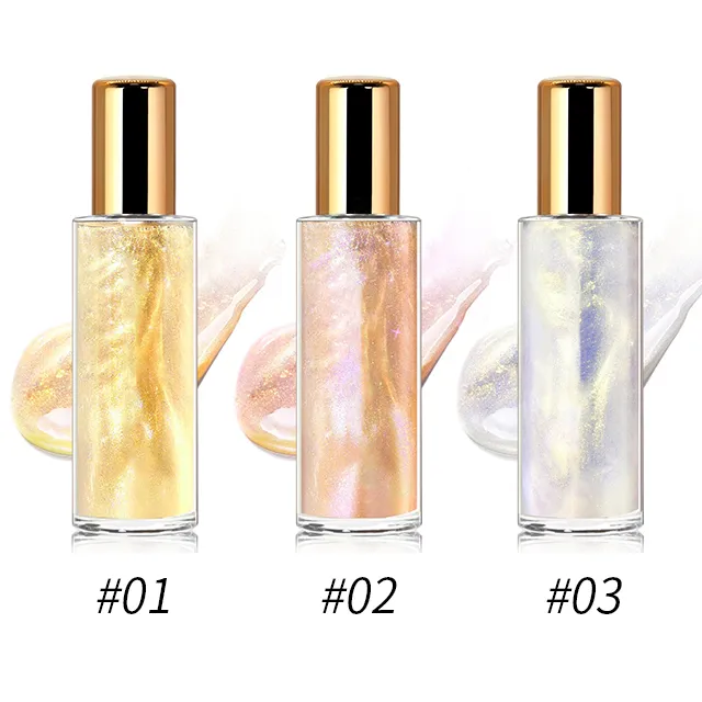 Makeup Vegan 3 colors Body Shimmer Oil Long Lasting Highlight Golden Glow Glitter Cosmetic Shimmer Spray