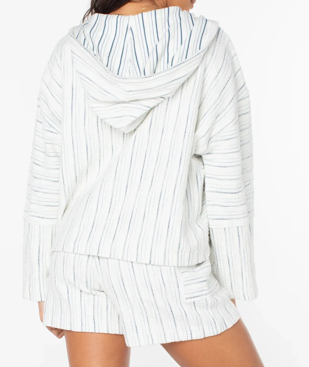 Coarse Striped Hooded Pure Cotton Sweatshirt