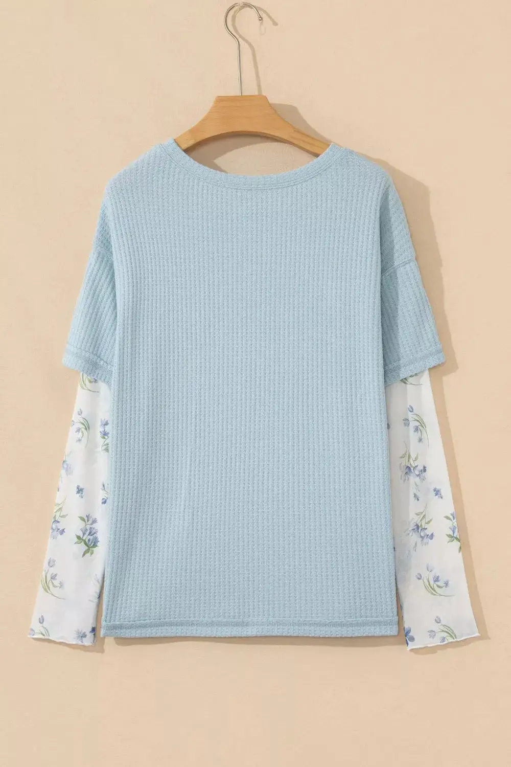 Waffle Knit Lace Detail Floral Top