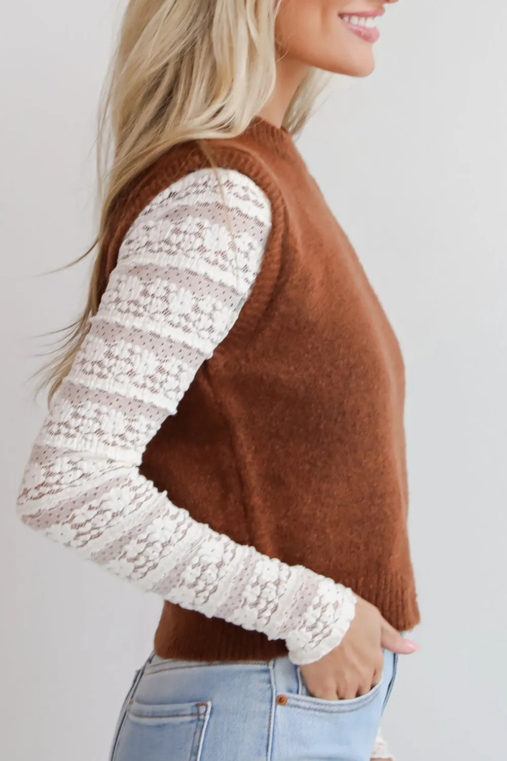 Stretchy Knit Fabrication Sweater Top