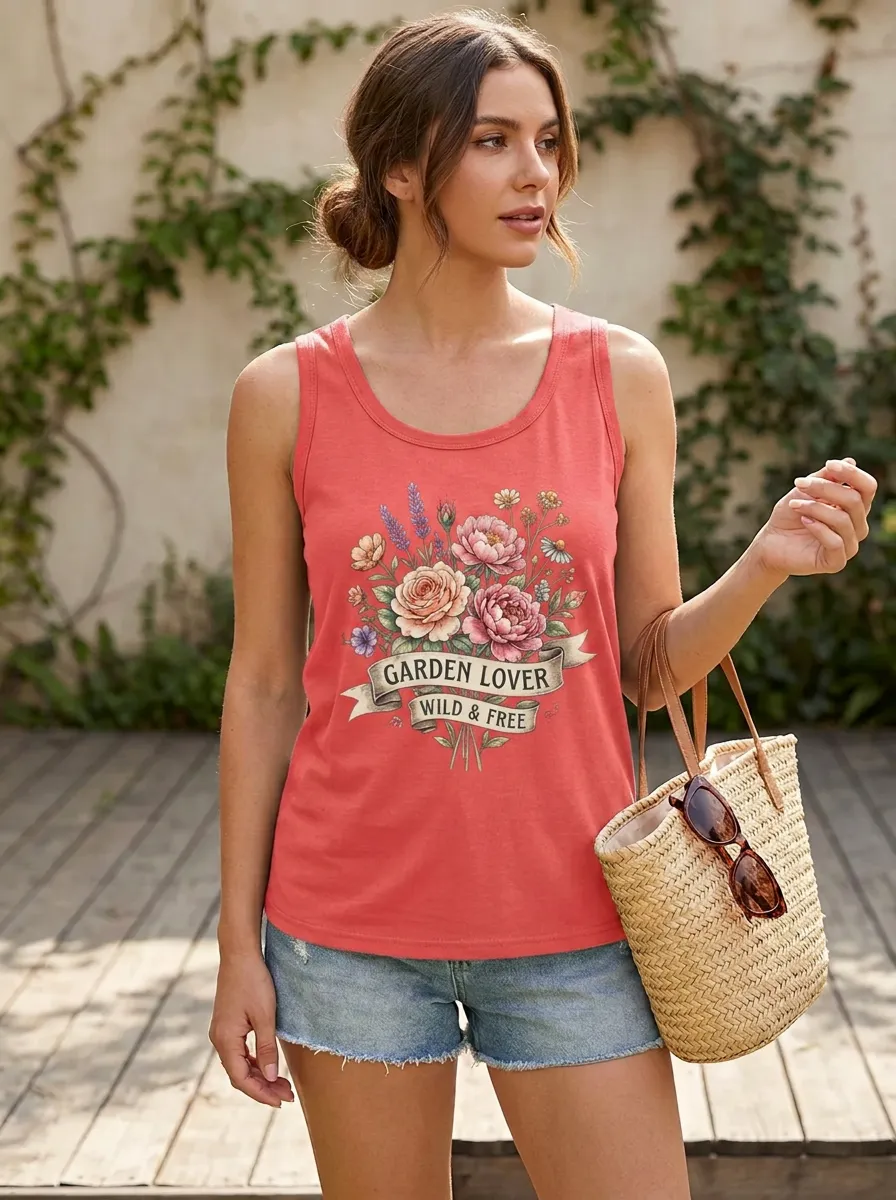 Garden Lover Wild and Free Floral Bouquet Ribbed Tank Top