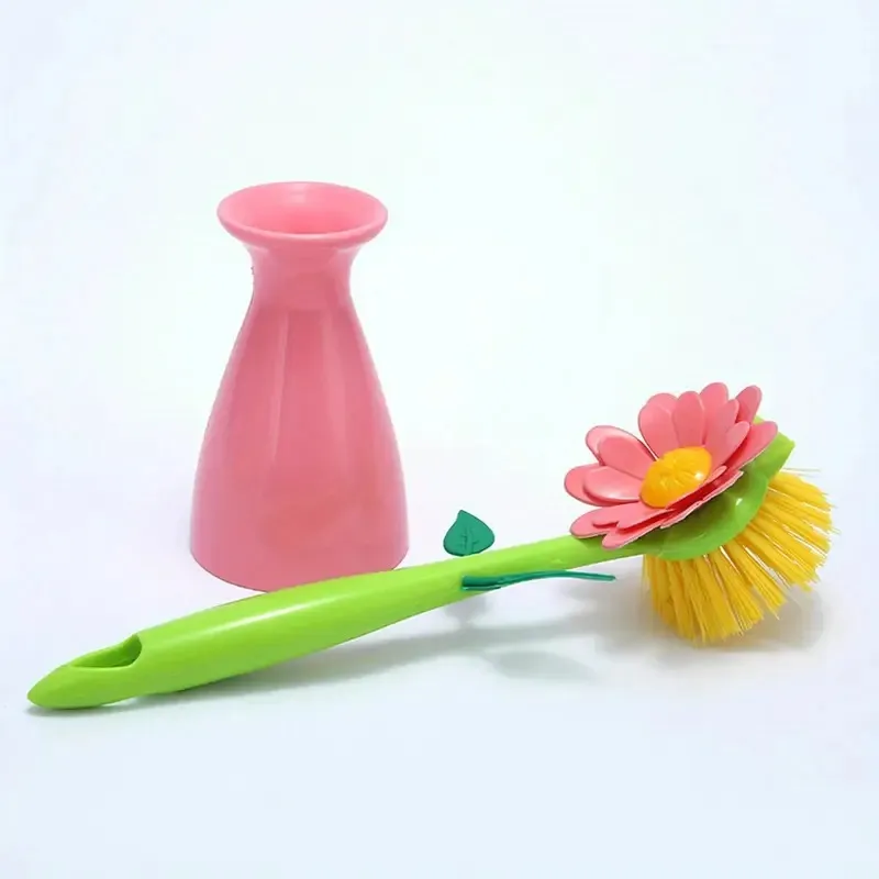 A 3-Piece Soft Flower-Shaped Kitchen Cleaning Brush Set