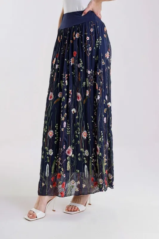 Silk Embroidered Floral Skirt