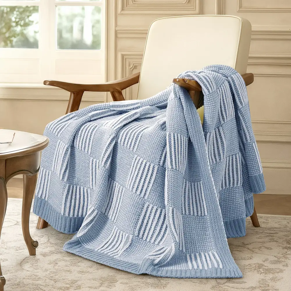 Checkered Chenille Two-Tone Throw Blanket