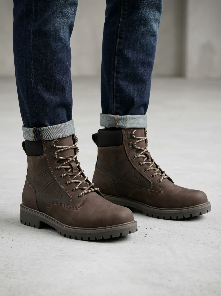 Unisex Everyday Geometric Pattern Leather Print Work Boots