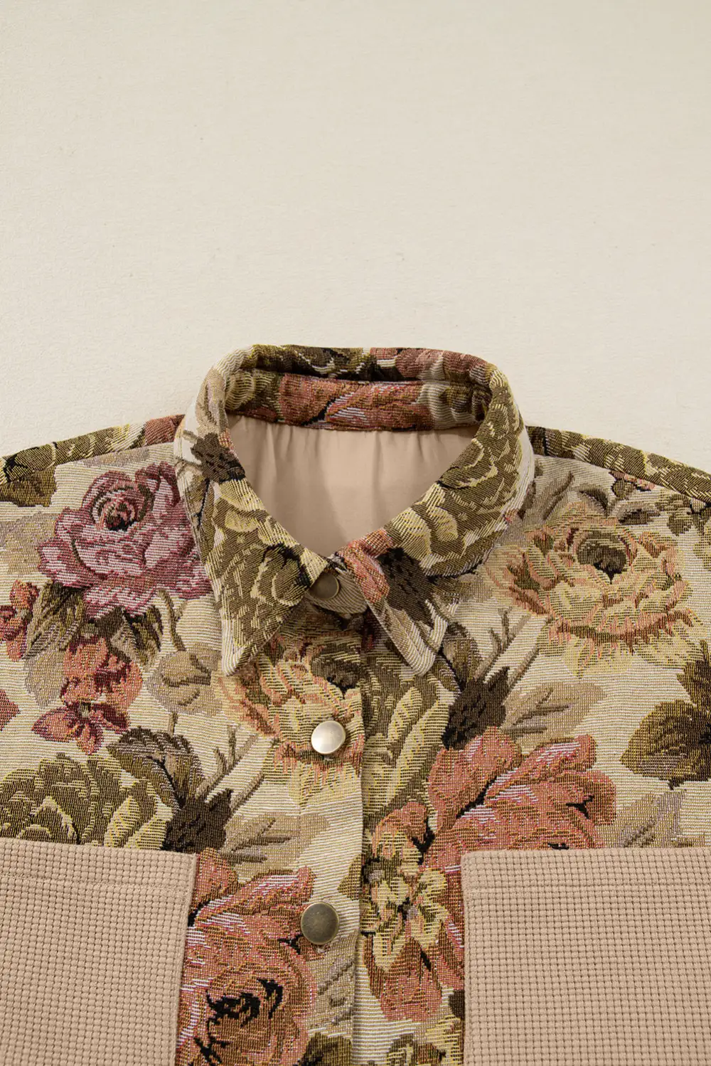 Button-Down Waffle-Knit Jacquard Floral Jacket