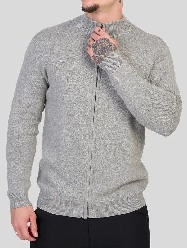 Grey Zip Front Sweater Clean Cut