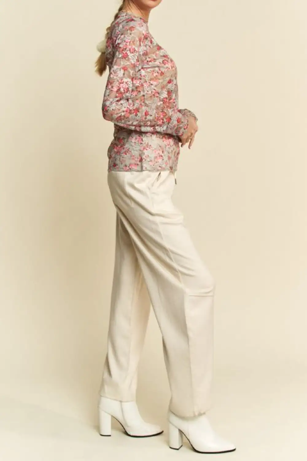 Floral Lace Ruffle Fitted Long Sleeve Top